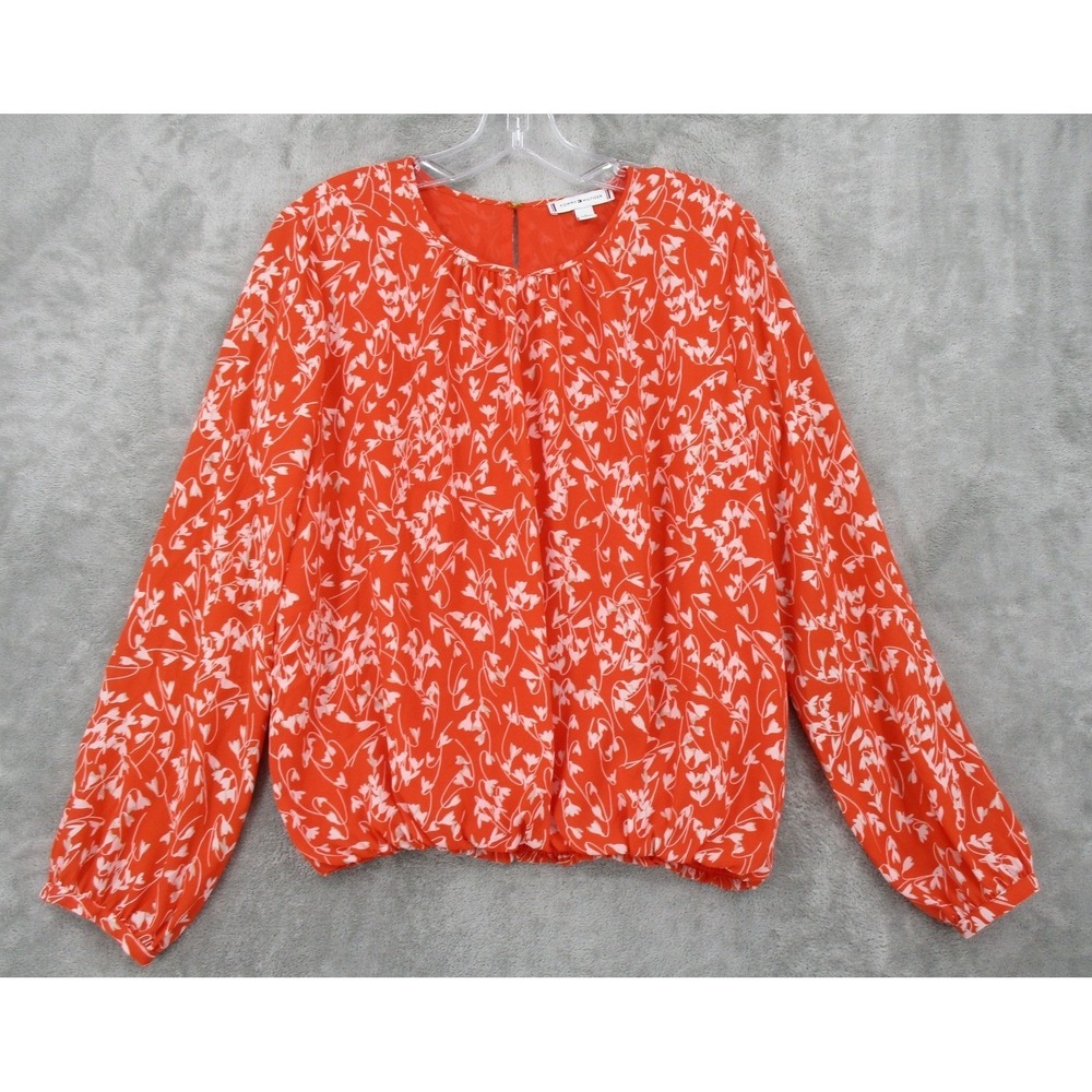 Tommy Hilfiger Blouse Womens Small Floral Chiffon Balloon Sleeve Button Career